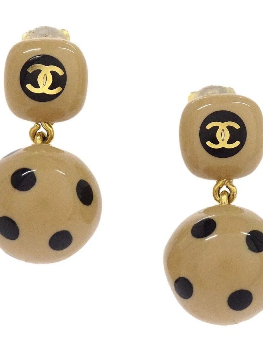 Chanel Dangle Clip-On Earrings Gold Beige 00A 187562
